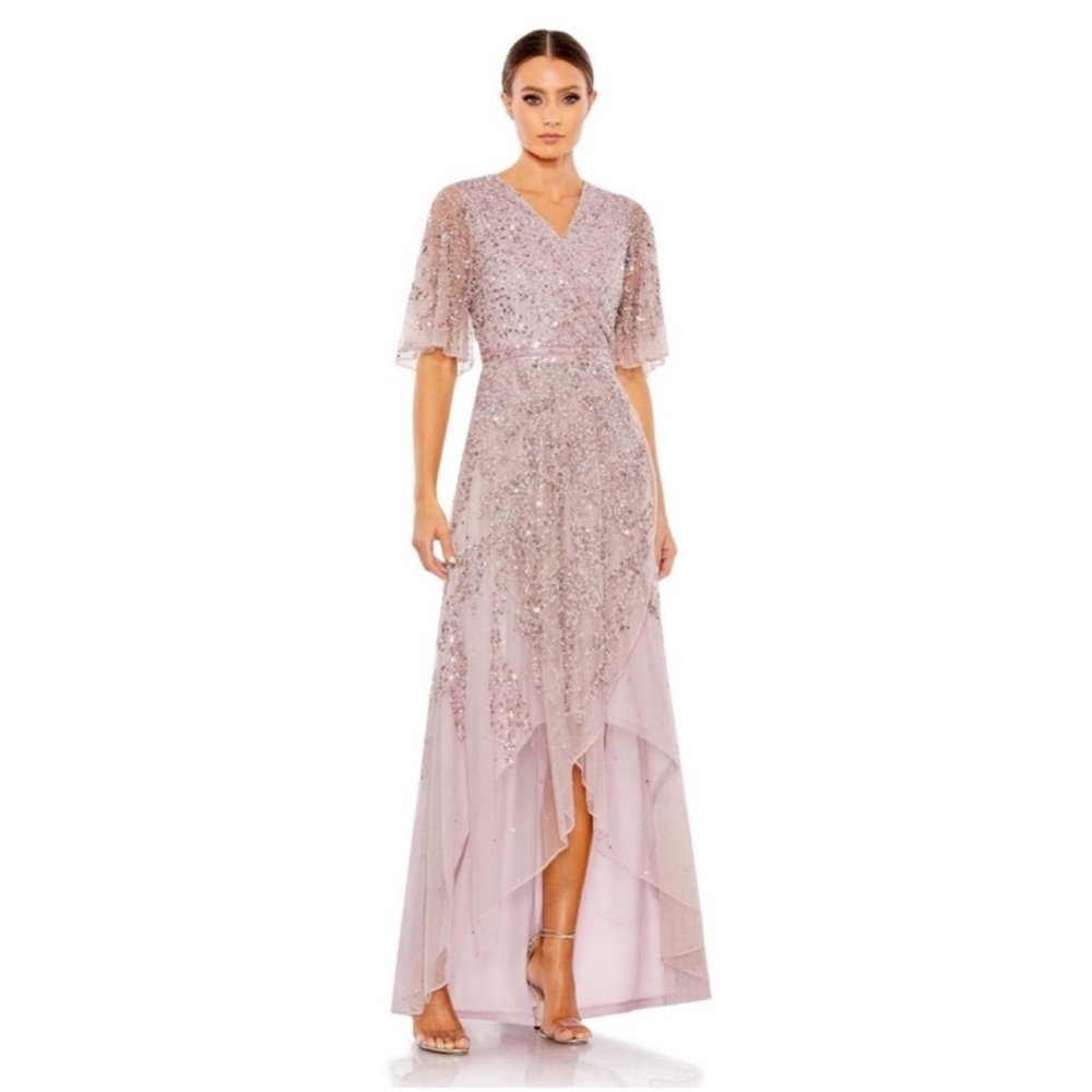 MAC DUGGAL Sequined Butterfly Sleeve High Low Gown Lilac Dress NEW Size 10